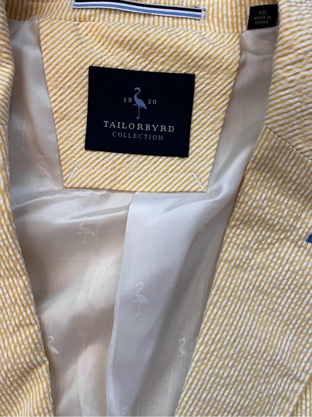 TailorByrd Yellow Seersucker Stretch Sport Coat Blazer Men’s 42L Like New - Picture 4 of 7